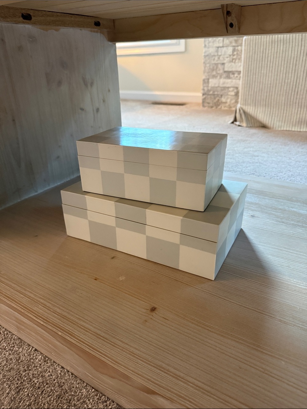 Threshold Beige and Cream Checkered Decorative Box Set